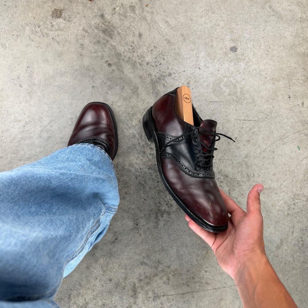 Vintage Florsheim Saddle Oxford Burgundy Black Leather Wingtip Brogue 9